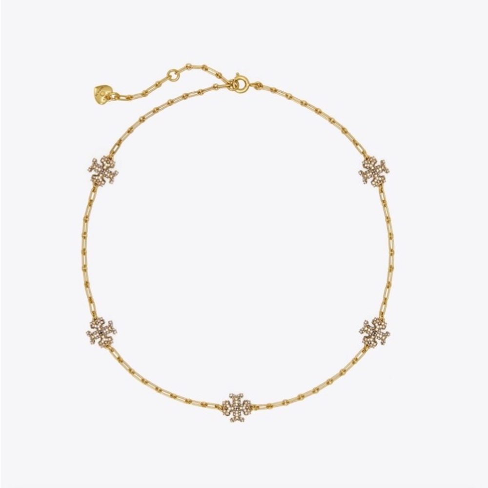 Tory Burch ROXANNE CHAIN PAVÉ DELICATE NECKLACE. - Picture 1 of 4
